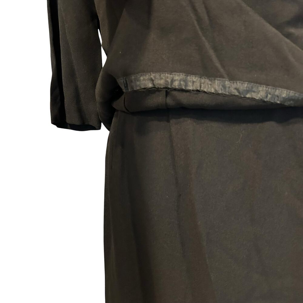 Vintage 60s Black Peplum Midi Dress Bateau Neck 3/4 Sleeve Size 8 - Picture 11 of 16